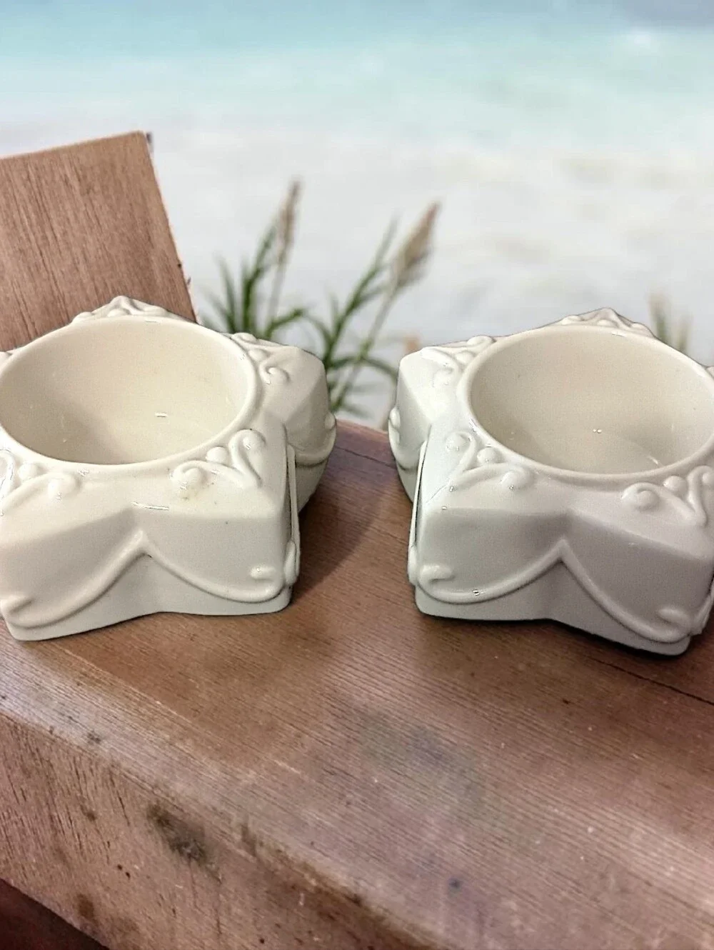 2‎ Lenox Yuletide Glowlite Candle Holders Votive Tea Light Porcelain Star Shaped